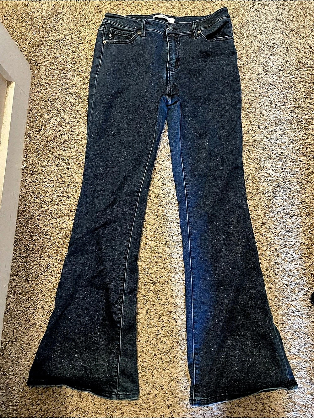 KanCan Flare Jeans in Sparkly Blue Waist 28